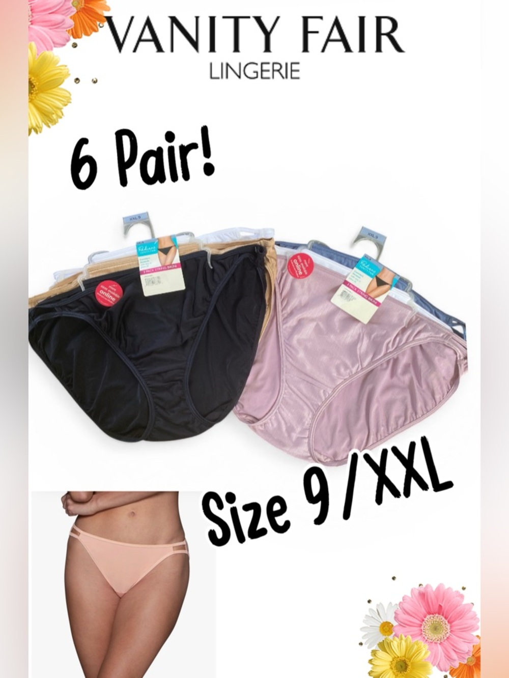 🌸Vanity Fair 6PC BUNDLE! Bikinis Size 9